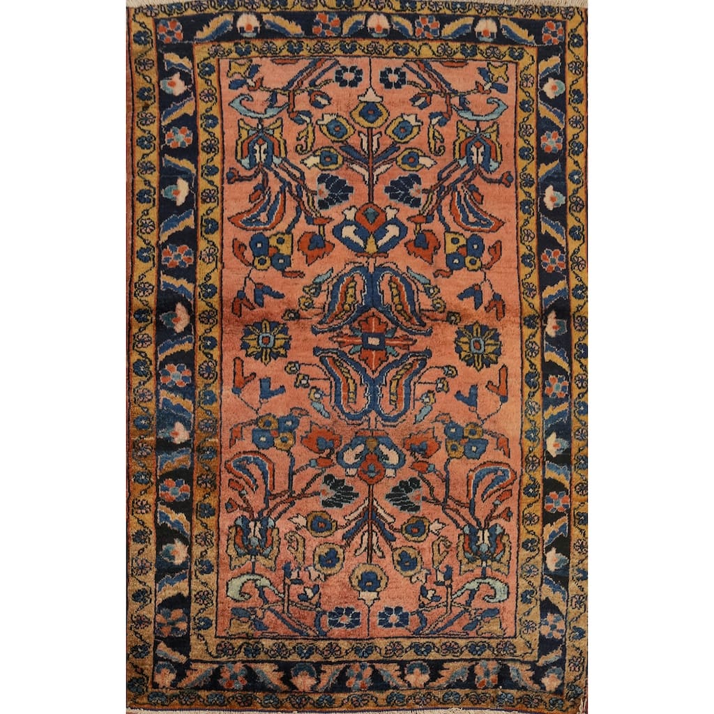 Hand Knotted Oriental 100% Wool Carpet Traditional Floral Coral Lilian Area Rug - 4' 8'' X 3' 5''