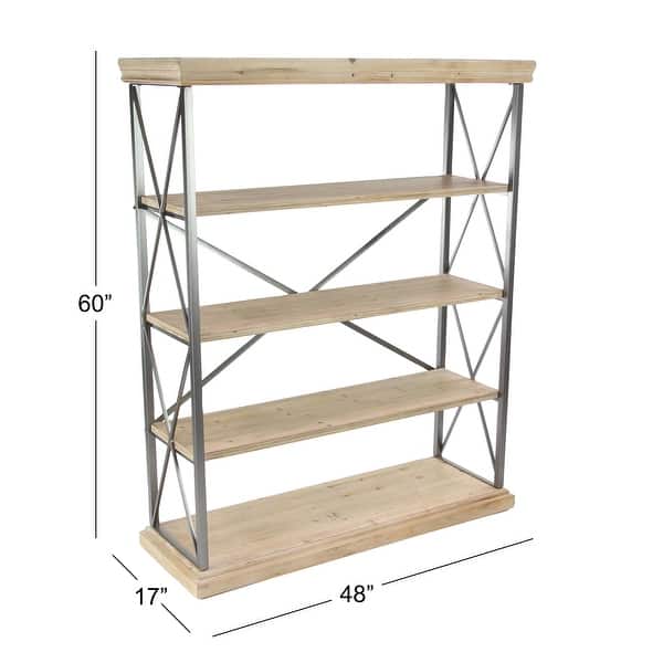 dimension image slide 3 of 5, Brown Wood 3 Shelves Shelving Unit - 48 x 17 x 34