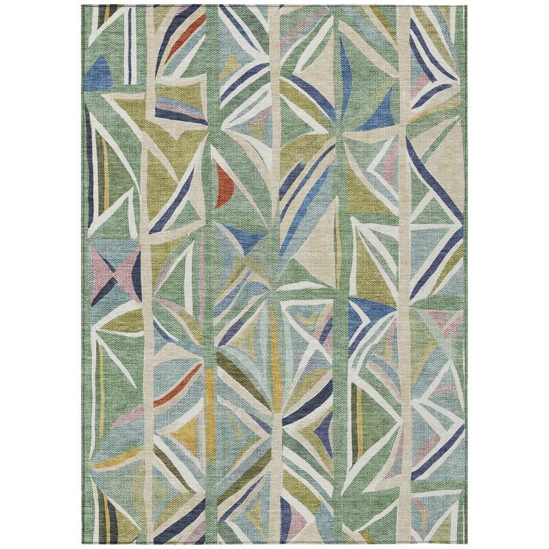 Machine Washable Indoor/ Outdoor Modern Mosaic Chantille Rug