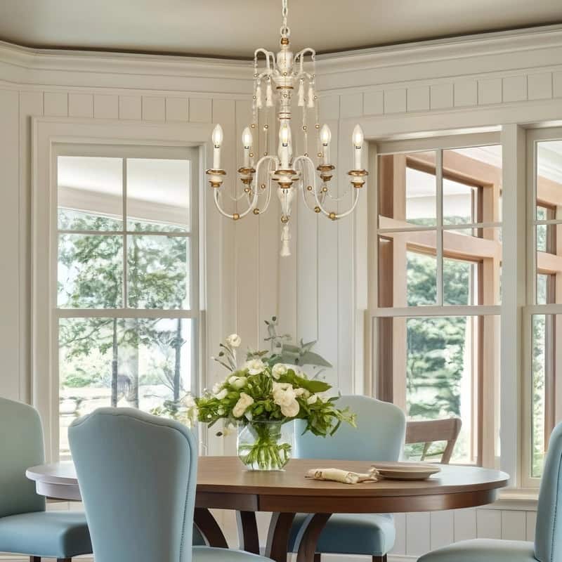 Farmhouse 5-Light Distressed Wood Classic Candle Chandelier for Dining Living Room - 21.5" D x 30" H