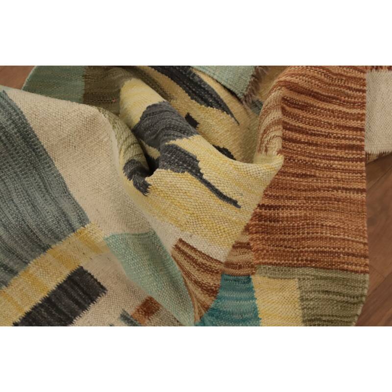 Hand Woven Oriental 100% Wool Carpet Southwestern Modern Multi-Colored Kilim Area Rug - 4' 0'' X 2' 1''