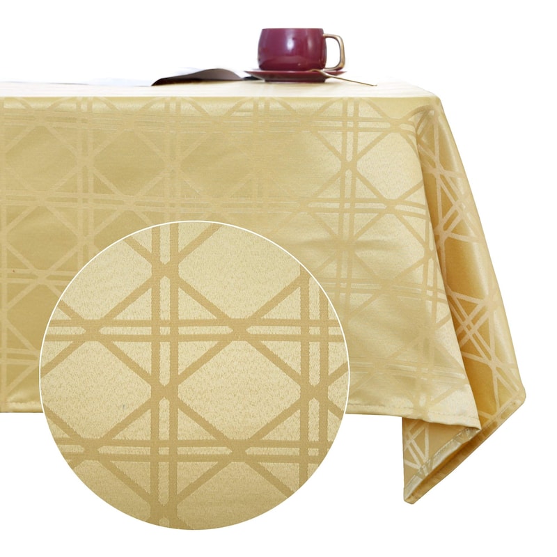 Geometric Jacquard Tablecloth Wrinkle Water Resistant Spill-Proof - 60 x 102 Inch - Gold