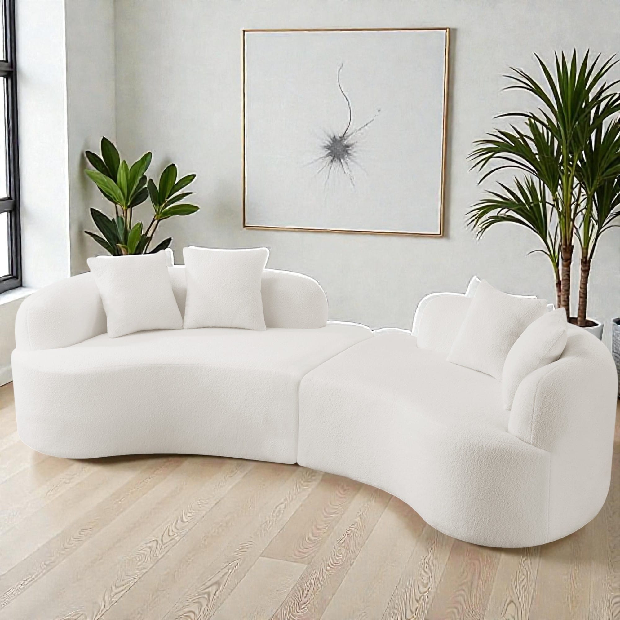 Curved Four Seater Compression Sofa 106.7", Teddy Velvet Cloud Couch, No Assembly Sofa for Apartments