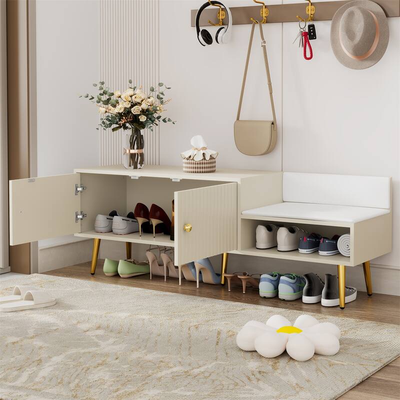 Modern Shoe Storage Bench with Hidden Storage and Upholstered Cushions
