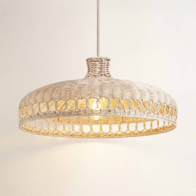 Verona Rattan Pendant Light - Natural Large Drum 1-Light Handwoven Ceiling Light For Modern, Transitional, Farmhouse Room Decor