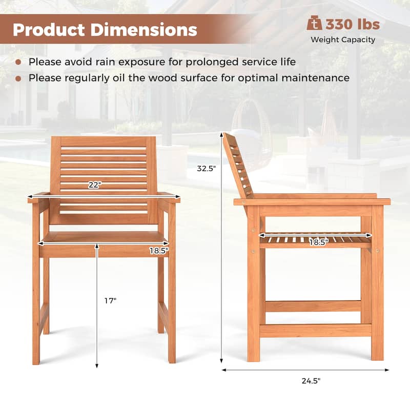 Gymax Patio Chairs Set of 4 Outdoor Wooden Dining Chairs w/ Inclined