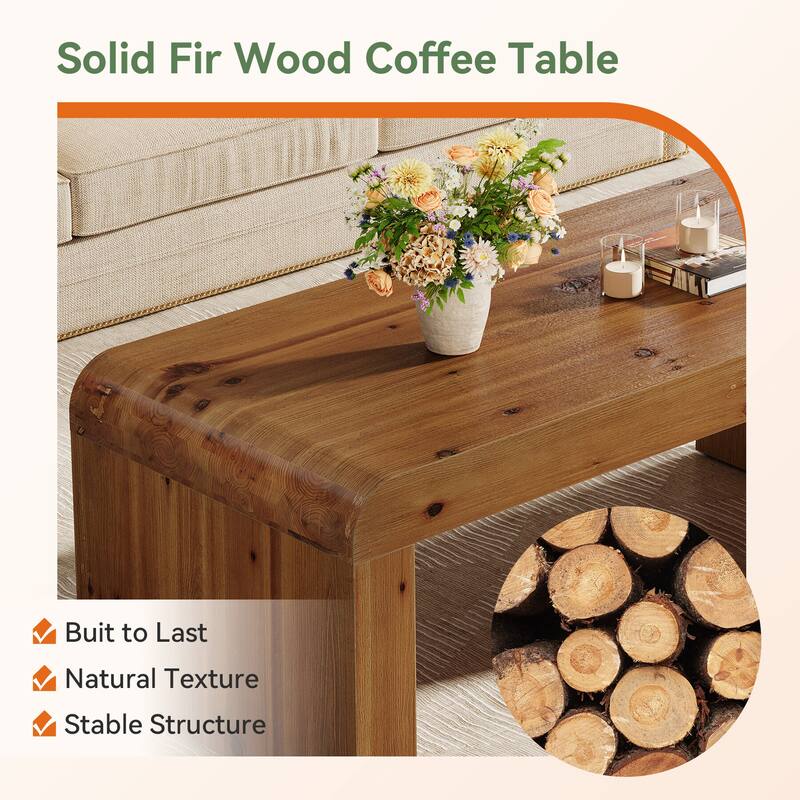 47-Inch Solid Wood Coffee Table, Farmhouse Rectangle Center Table