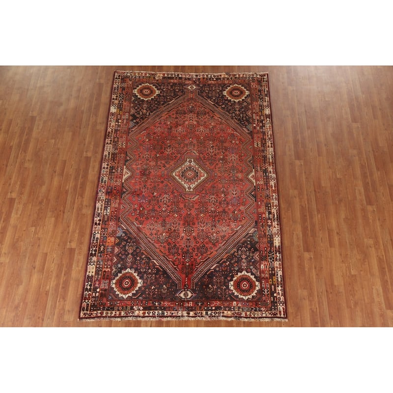 Vegetable Dye Shiraz Persian Vintage Area Rug Handmade Wool Carpet - 5'11"x 9'1"