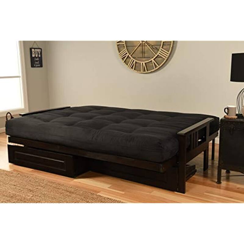 Queen Futon Frame with Storage - Coastal Charm Espresso Finish - Convertible Sofa Bed