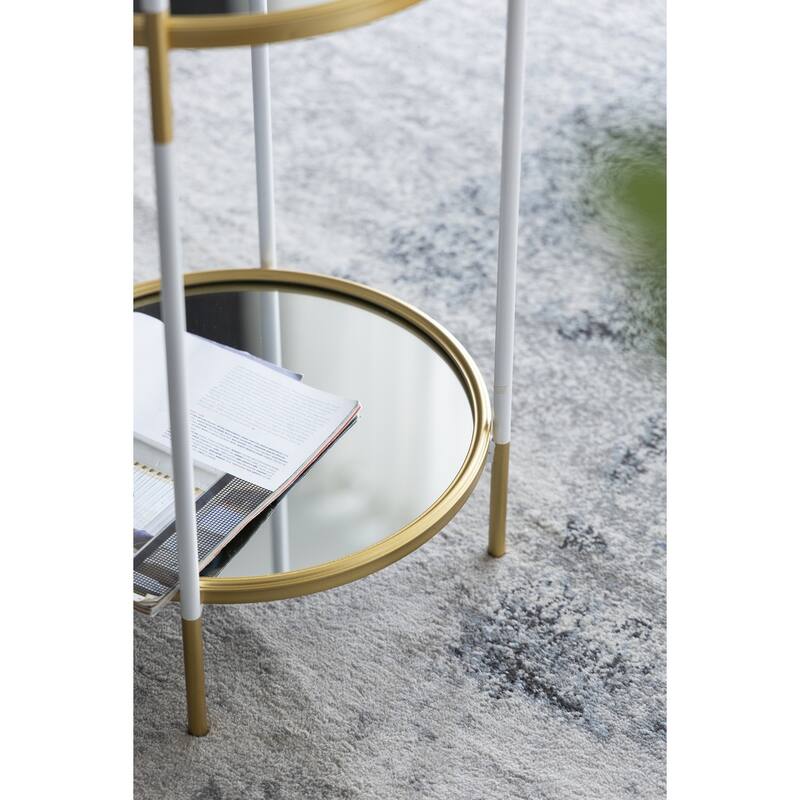 3 Tier Glass Shelf with Metal Frame White and Gold Modern Display Stand