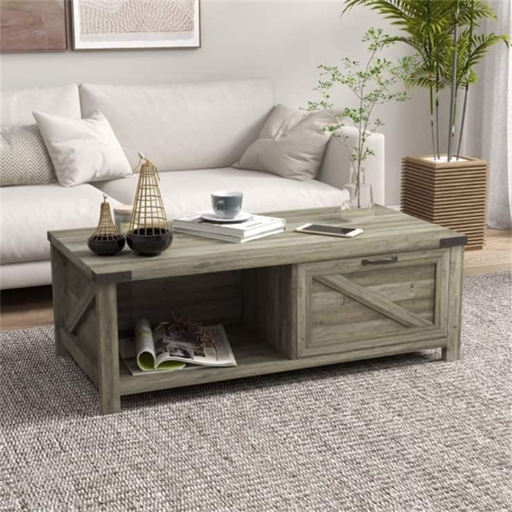Coffee Table with 2 Open Shelves and 1 Drawer - Grey