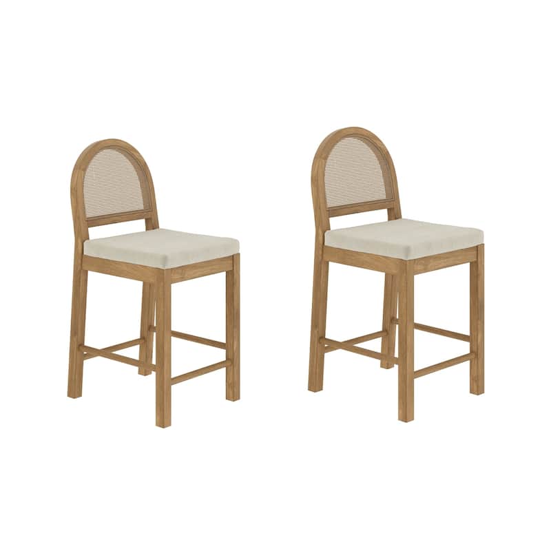Bailey Boucle Upholstered Rattan Bar Stool or Counter Height Stool with Natural Rattan Woven Back For Kitchen Island
