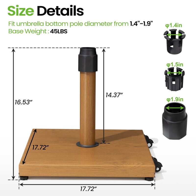 45LBS Outdoor Patio Square Concrete Market Umbrella Base Stand with Wheels
