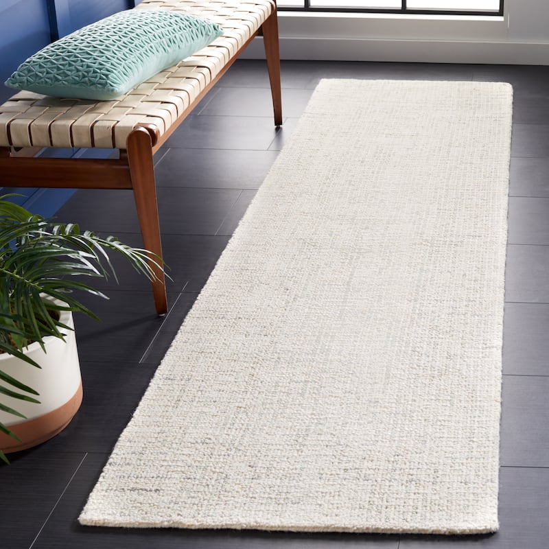 SAFAVIEH Handmade Abstract Lottie Modern Wool Rug - 2'3" x 22' Runner - Ivory/Light Grey - Runner
