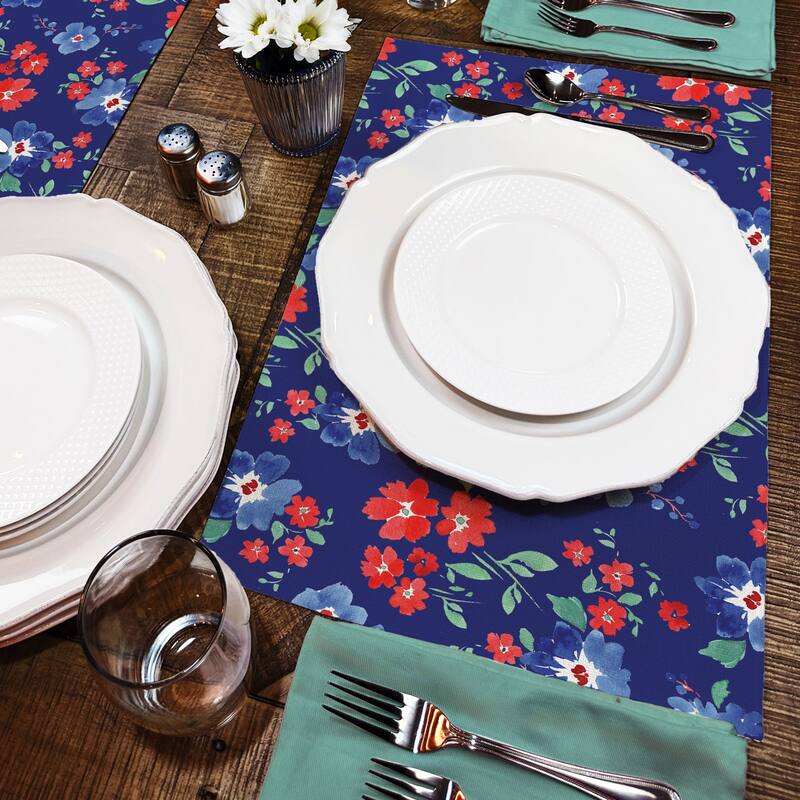 Freedom Flowers 4-Pack Poly-Cotton Blend Placemats Manufactured in The USA Machine Washable Dryer Safe