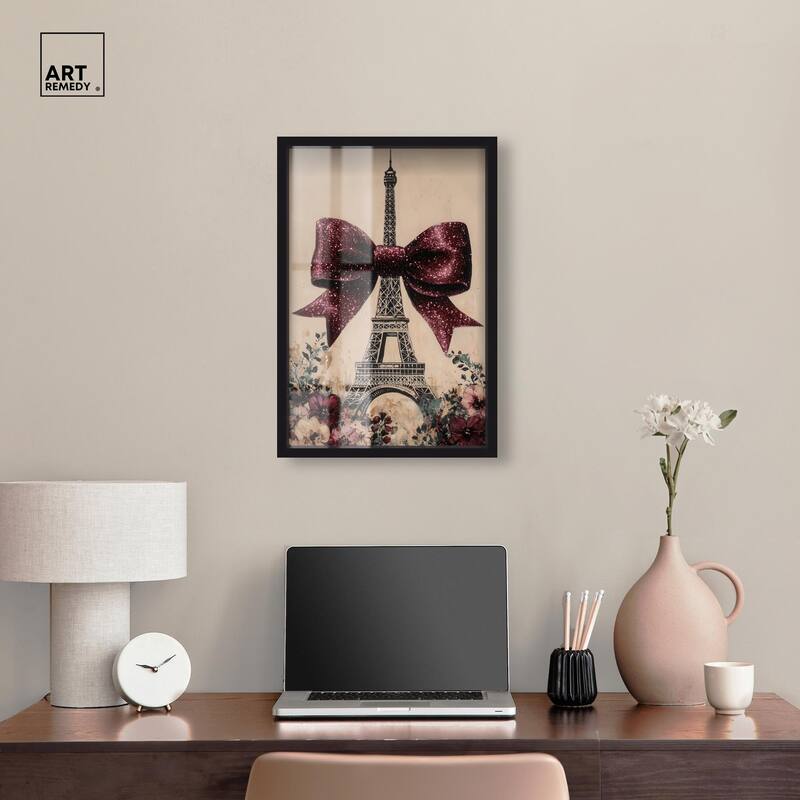 Sparkling Bow Eiffel Tower Shadowbox by Art Remedy