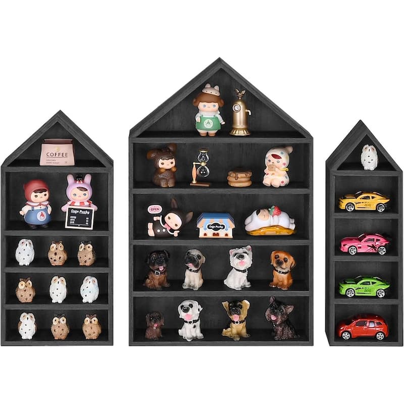 3 Pcs Set House-Shaped Shelf Wooden Shadow Cubby Box Display Shelf