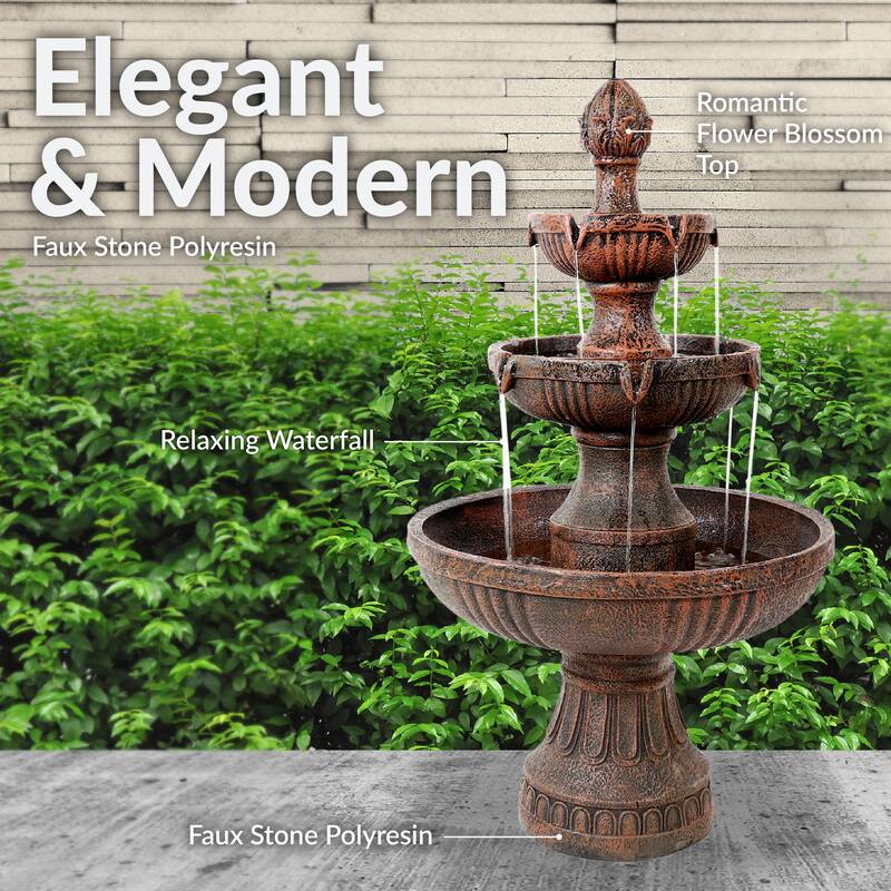 Sunnydaze Flower Blossom Outdoor Water Fountain - 3-Tier - Electric - 43-Inch