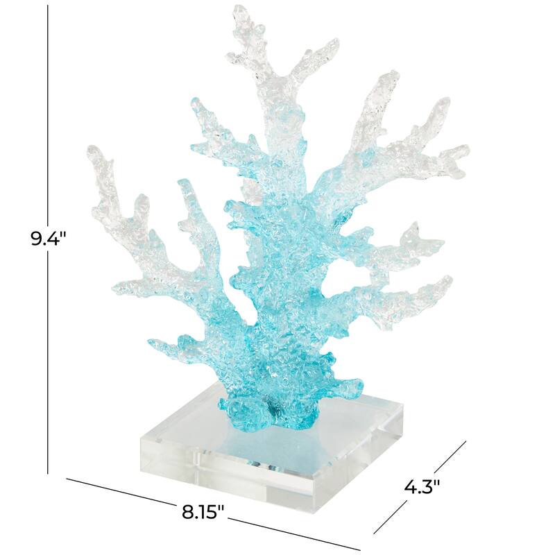 Blue Glass Ombre Coral Decorative Sculpture with Clear Square Base