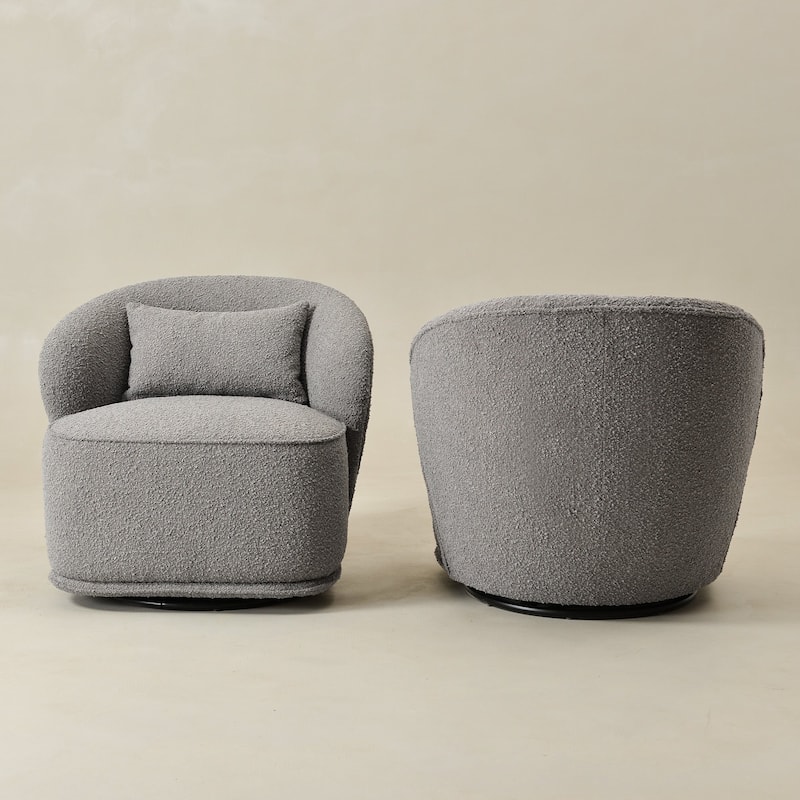 KINWELL 33" W Sherpa Boucle Upholstered Accent Swivel Chair (Set of 2)