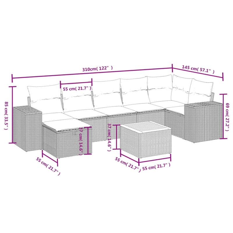 8-Piece Patio Sofa Set with Cushions