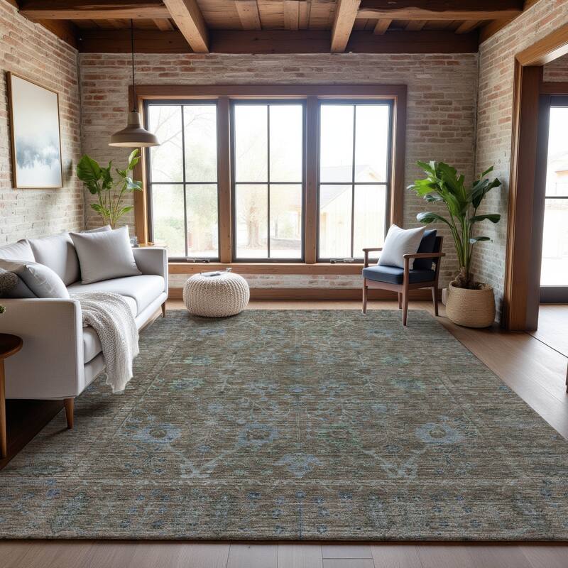 Premium Washable Super Soft Traditional Vintage Mayfield Rug - Brown - 10' x 14'