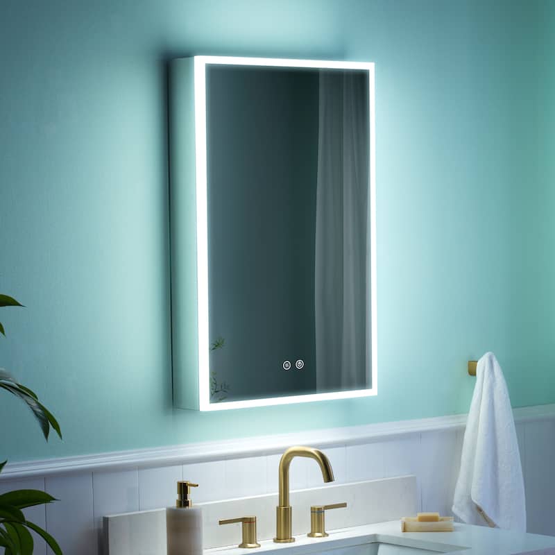 30'' H Recessed or Surface Frameless LED Mirror Cabinet With Defogger, Dimmer, Outlets & USB Ports 