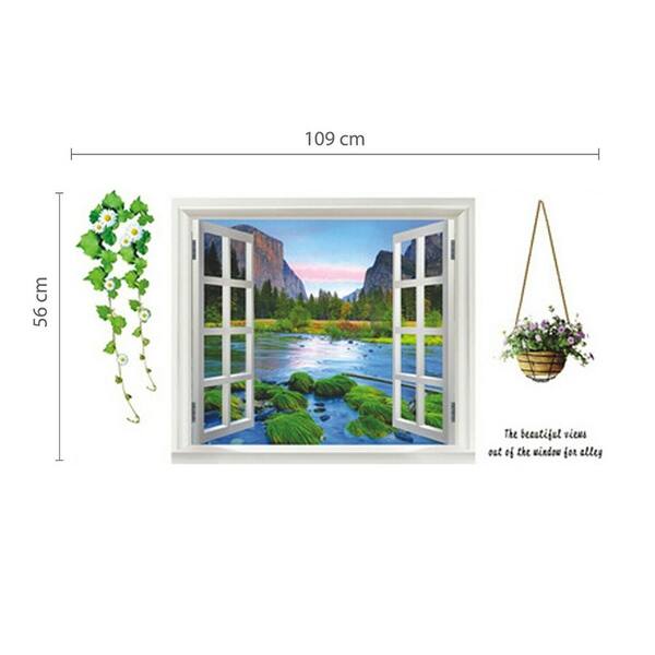 dimension image slide 0 of 4, Walplus 3D Window River View Black Dandelion Wall Sticker Home Decor