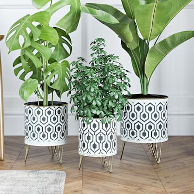 Andrey Black/White Hexagonal Cylindrical Planters (Set of 3)