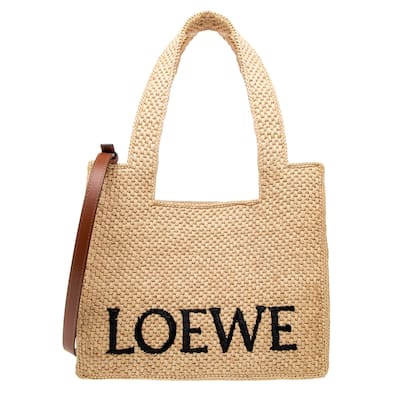 Medium Loewe Font Tote in Raffia
