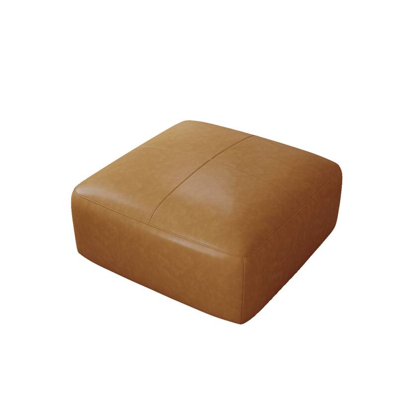 UIXE Genuine Leather Ottoman, Upholstered Ottoman for Living Room