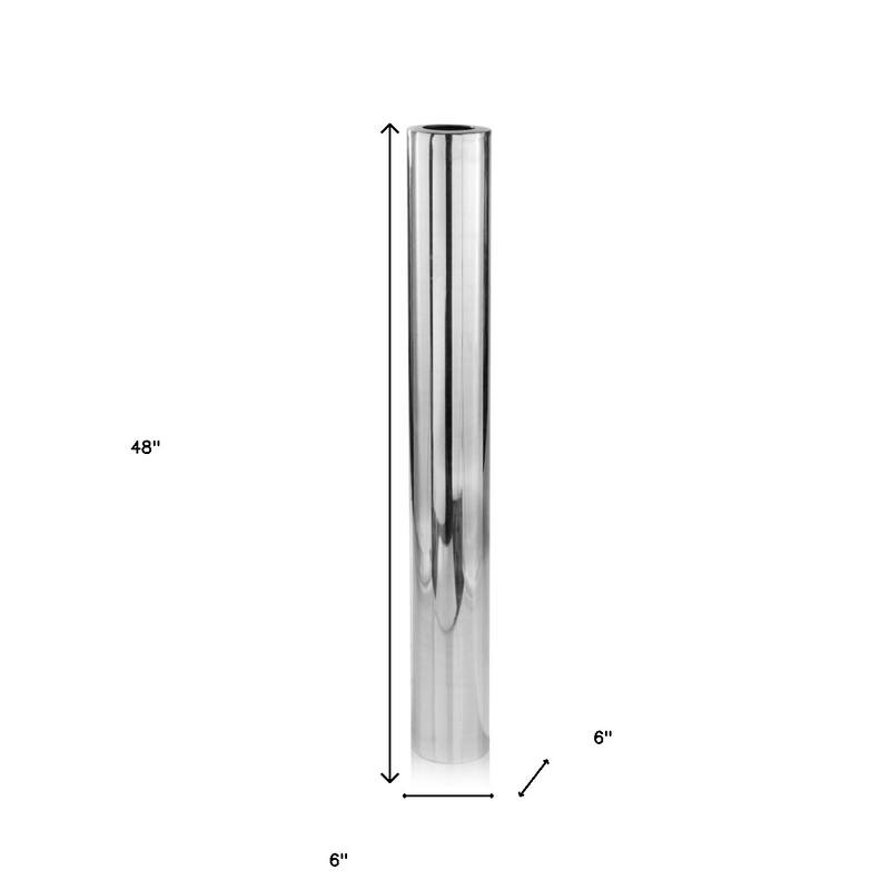HomeRoots 48" Silver Cylinder Aluminum Table Vase - 6
