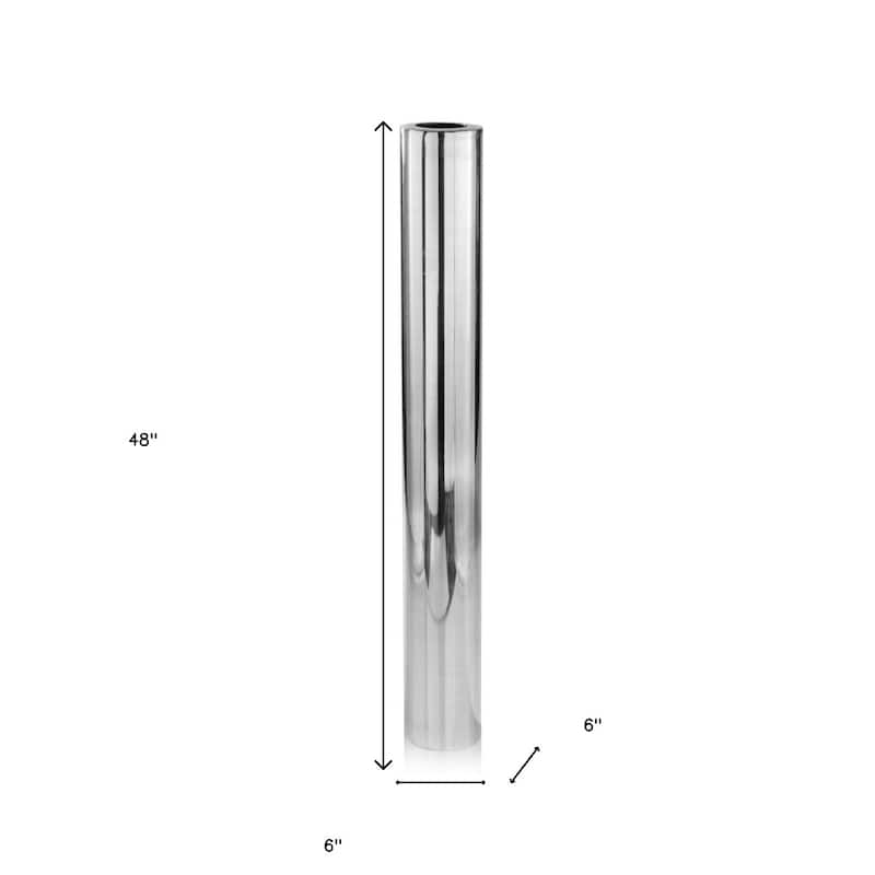 HomeRoots 56" Silver Aluminum Cylinder Table Vase