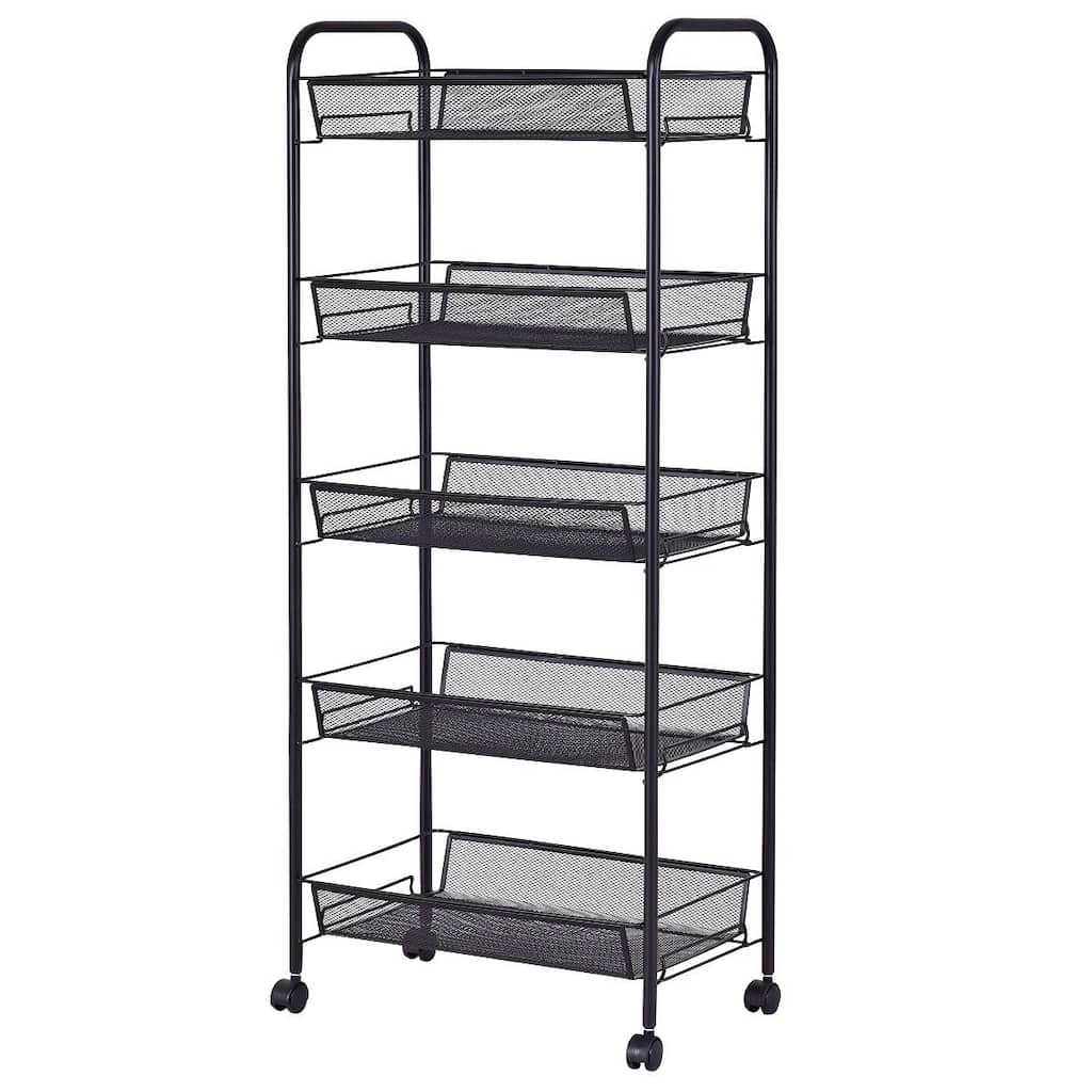 5 Tier Storage Rack Trolley Cart With Four 360 Degree Swivel Wheels - 17.5" x 10.5" x 41" (L x W x H)