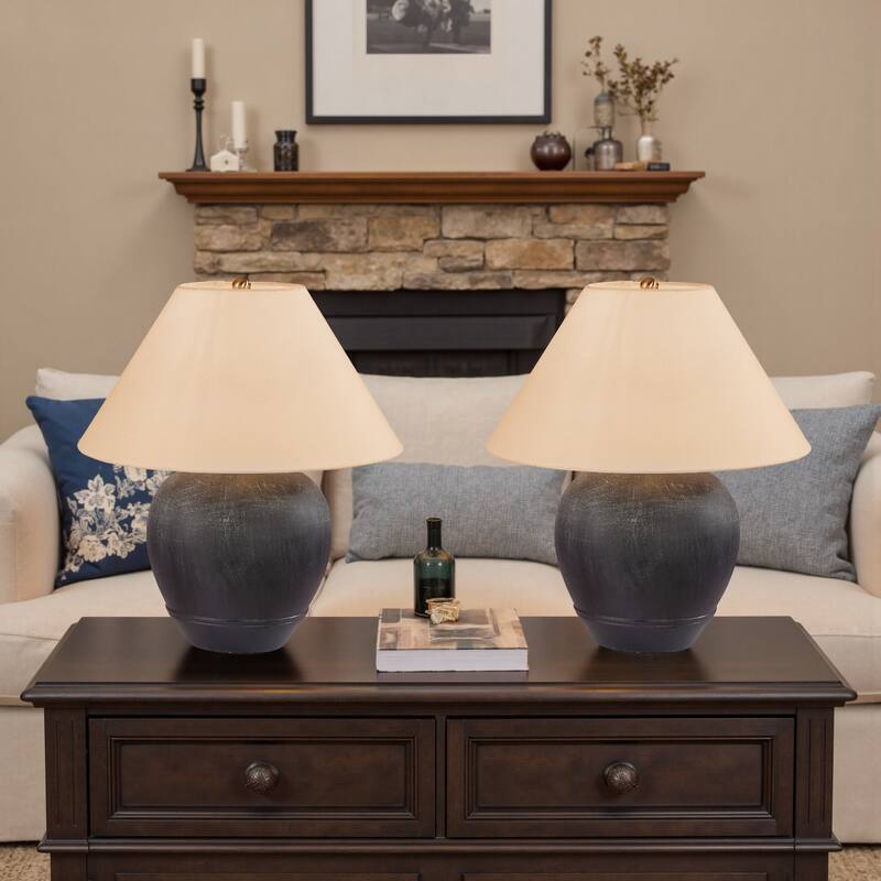 2 Pack Global Ceramic Accent Table Lamp with Linen Shade