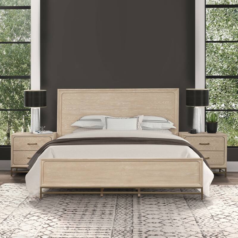 Furniture of America Drayden Modern Light Oak Solid Wood 3-Piece Bedroom Set - Light Oak