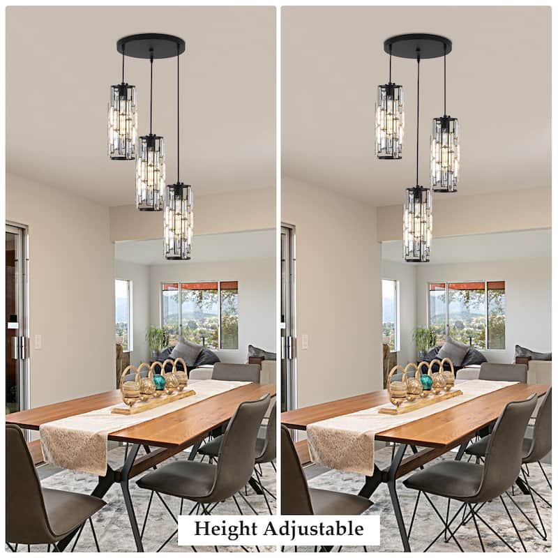 3-Light Chandelier for Bedroom Kitchen Dining Room with Crystal Shaded