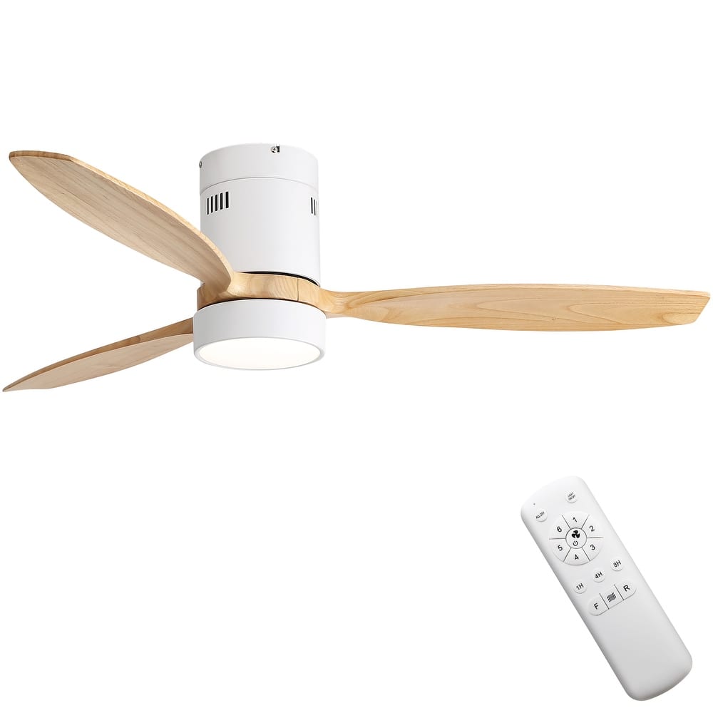 Sofucor 52inch Solid Wood Ceiling Fan with Lights and Remote,Flush Mount Quiet Reversible DC Motor,Smart Control Optional