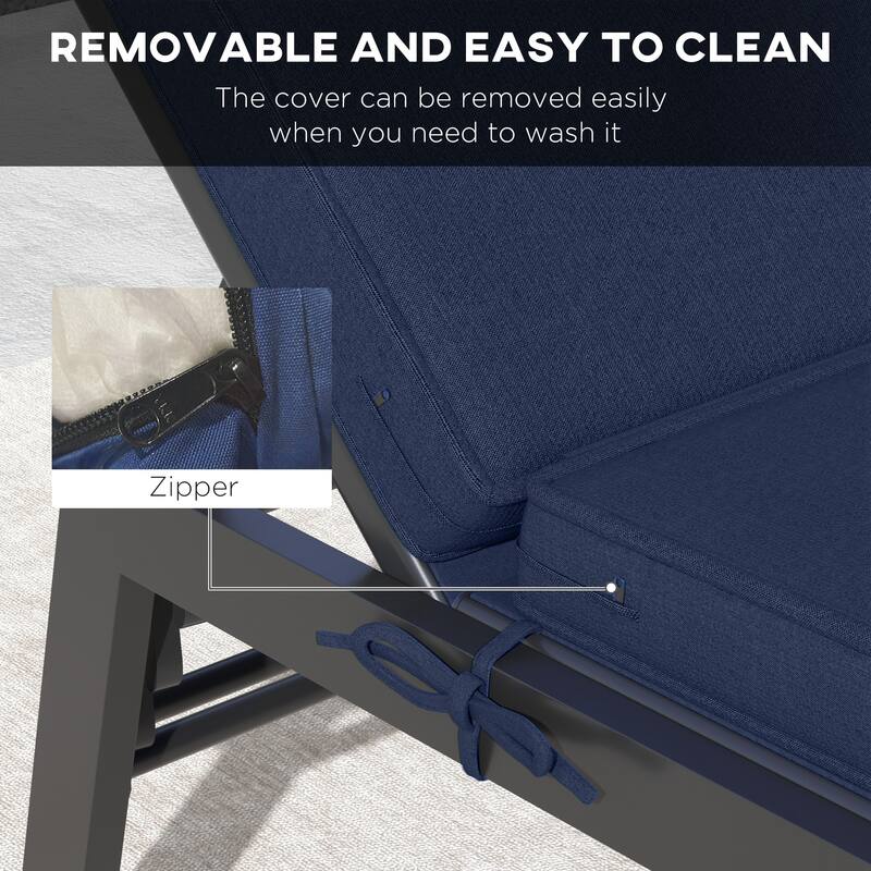 Outsunny 2 Patio Chaise Lounge Chair Cushions with Backrests, Replacement Patio Cushions with Ties for Outdoor Poolside Lounge