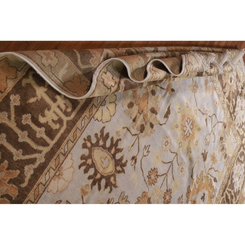 Hand Knotted Oriental 100% Wool Carpet Transitional Geometric Greys & Charcoal Oushak Area Rug - 11' 10'' X 9' 0''