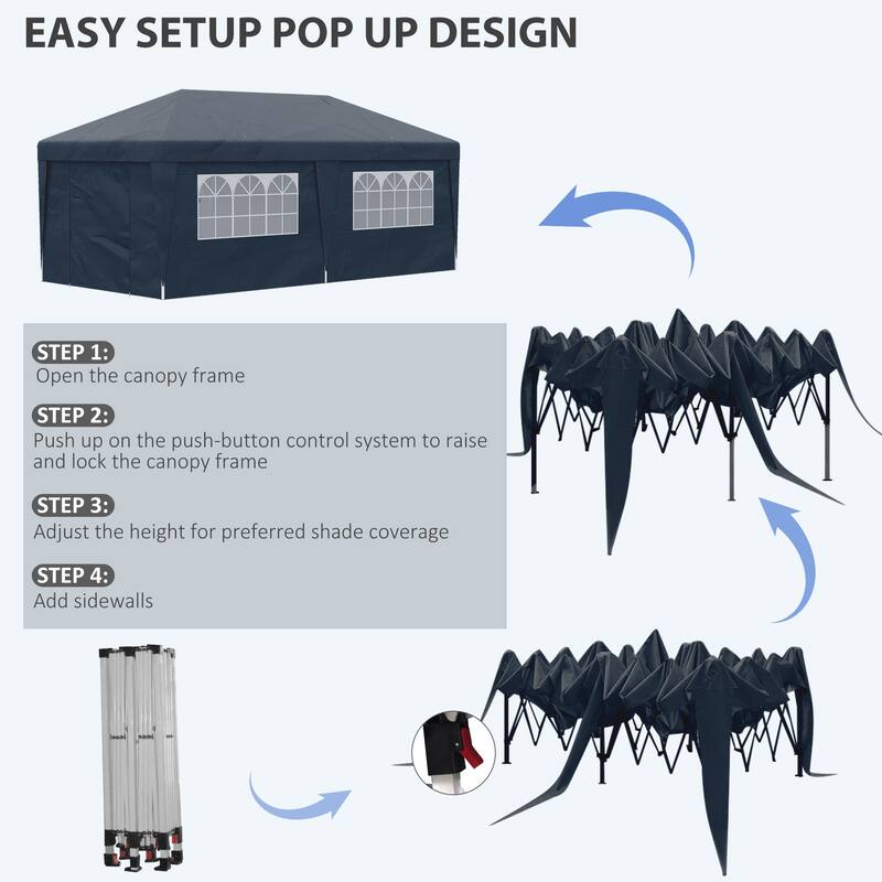 10' x 19.5' Adjustable Pop-Up Canopy Tent with Sidewalls, Double Doors, and Wheeled Carry Bag