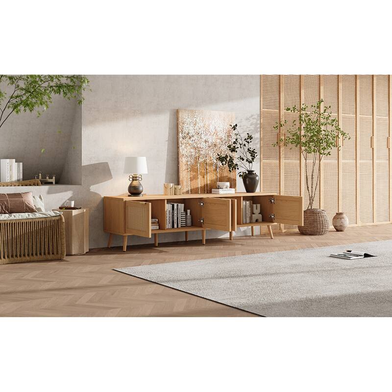 Roomfitters 70 Inch Rattan TV Stand for TVs up to 80 Inch, Modern Media Console with Storage & Cable Management, Natural