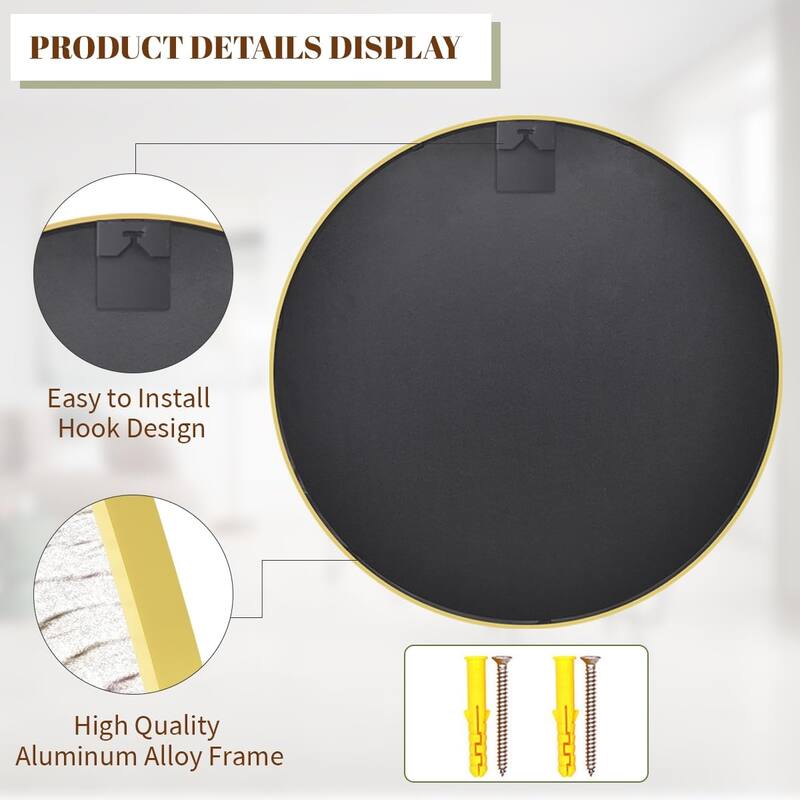 HOMLUX 24 Inch Round Wall Mirror with Gold Aluminum Alloy Frame Vanity Bathroom Mirrors for Over Sink Wall