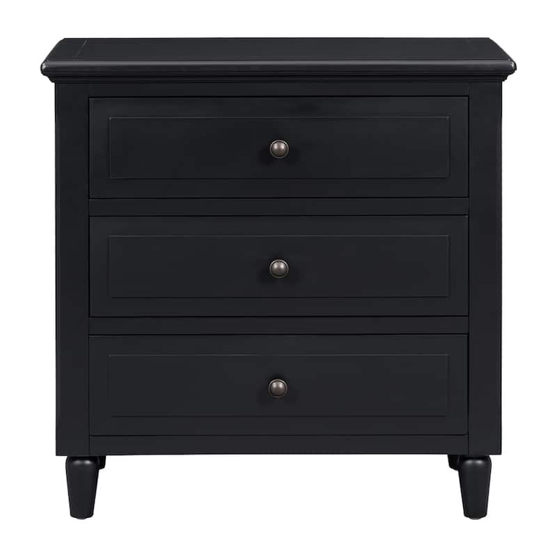 Wood Nightstand with Metal Sliding Rail and 3 Drawer