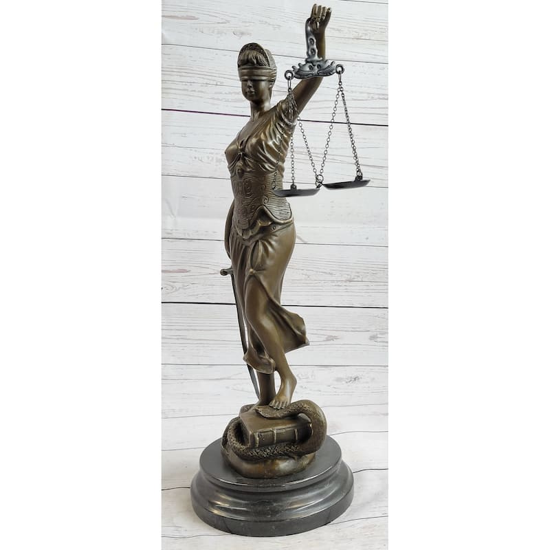 Bronze Scale Of Justice Blind Justice Sculpture Statue Clical Figurine 18 Inches Nr