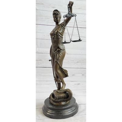 Bronze Scale Of Justice Blind Justice Sculpture Statue Clical Figurine 18 Inches Nr