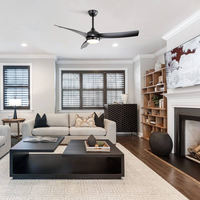 52 Inch Modern Black Ceiling Fan with 18W LED Light and Remote Control 3 ABS Blades DC Motor for Bedroom Living Room