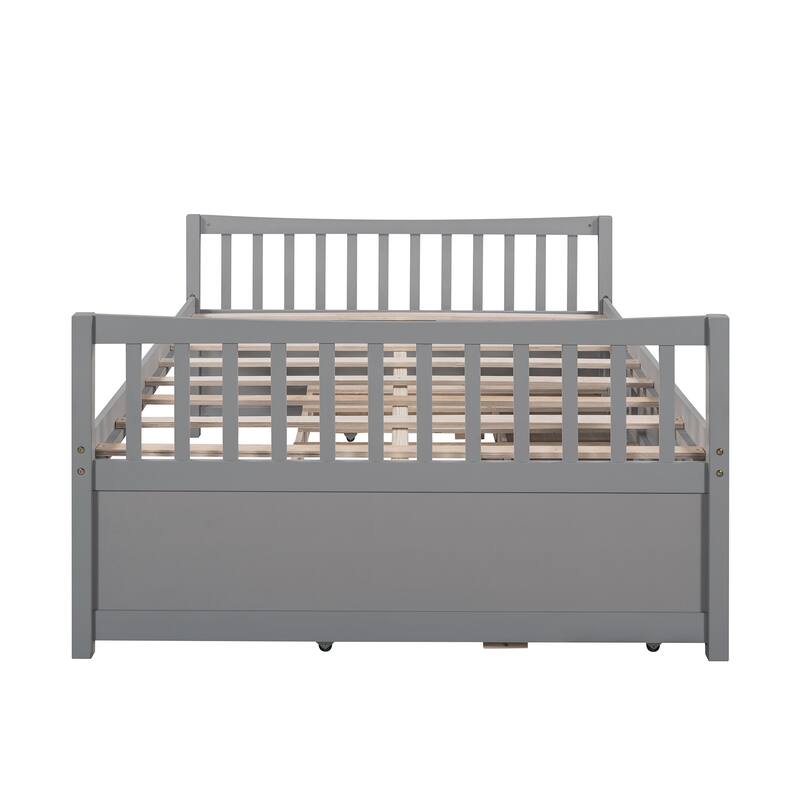Wooden Daybed with Trundle, Drawers & Headboard