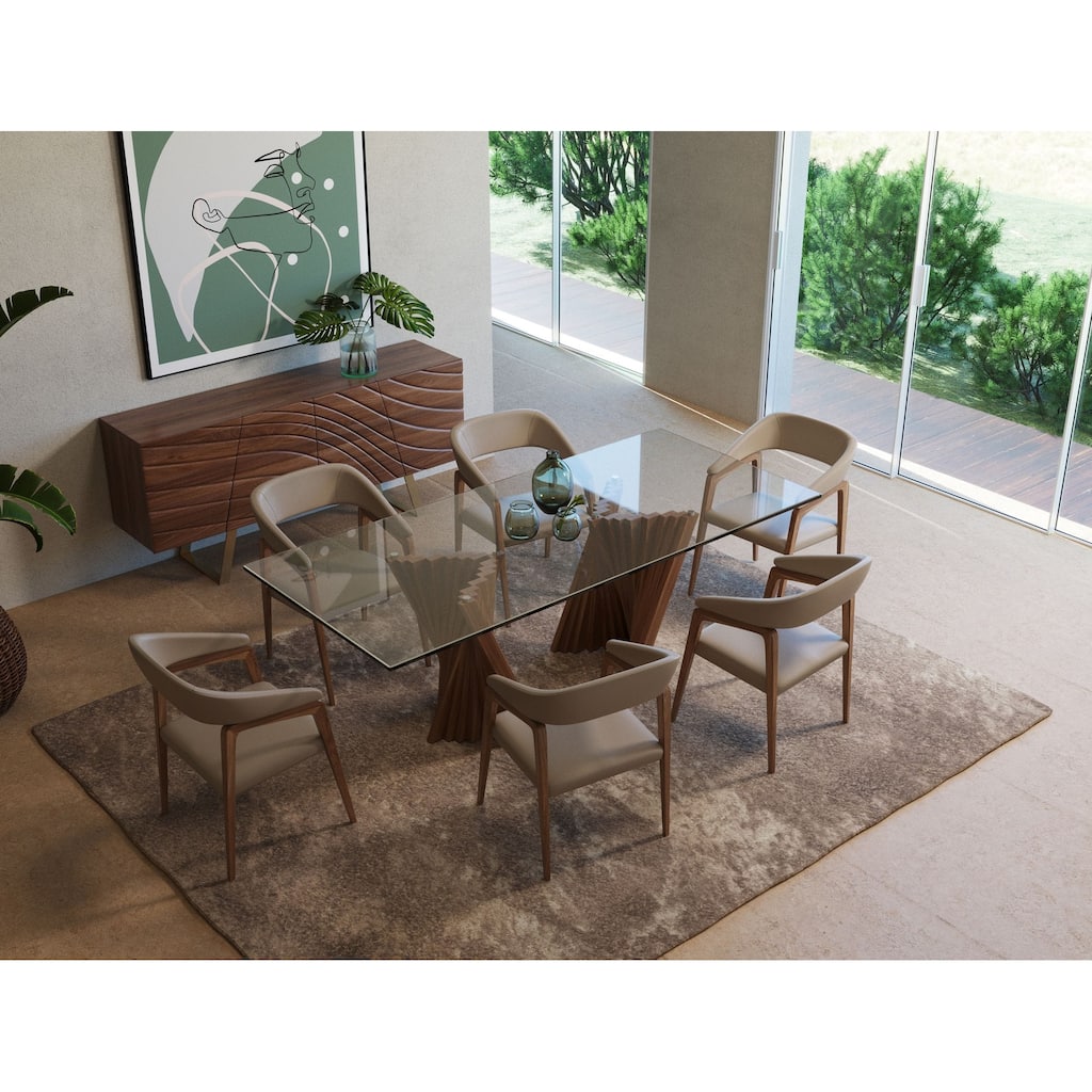 Modrest Corbin Mid-Century Walnut & Glass Dining Table