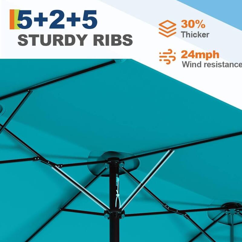 15FT Double-Sided Patio Umbrella with Base Included for Pool Lawn Garden